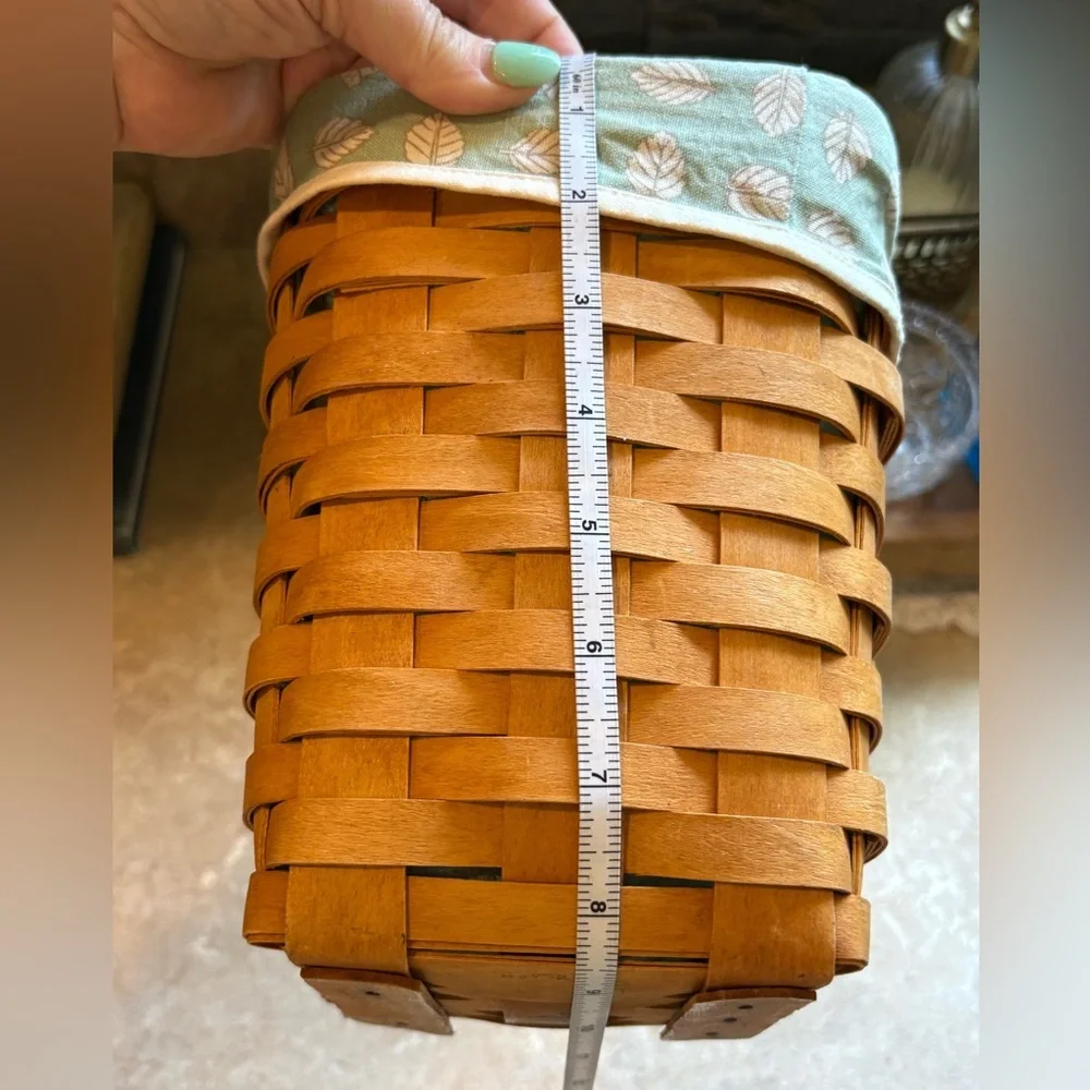 Longaberger Signed 1999 Market Basket w/ Green Leaf Fabric Liner Handmade USA